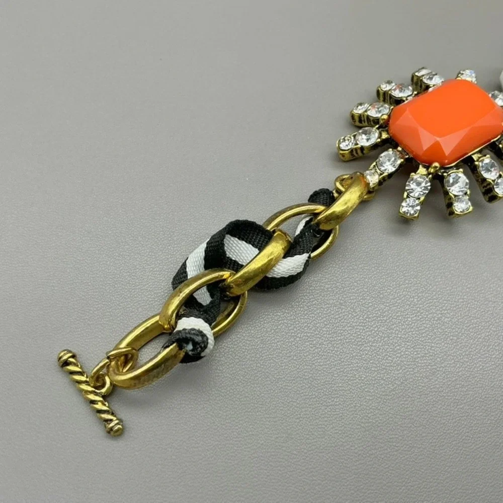 Plunder Bracelet Womens Gold Tone Orange White Black Beaded Rhinestone 8